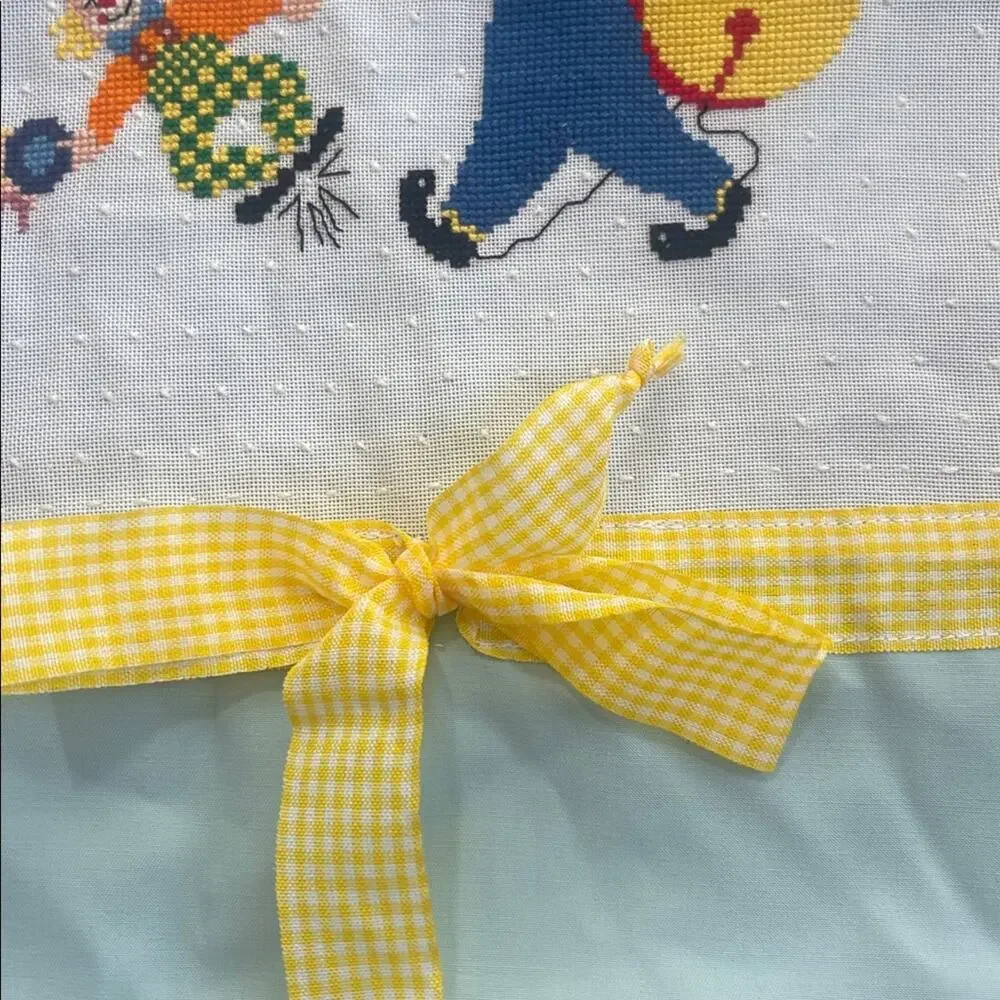 Vintage handmade nursery baby kids clown circus cross stitched pillowcase